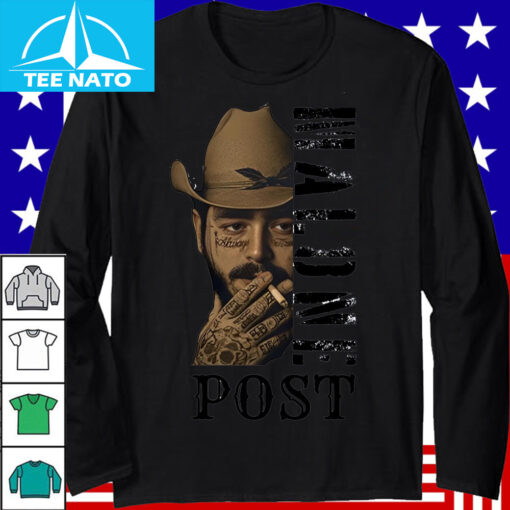 Post Malone Cowboy Hat Smoking Graphic Shirt - Image 3