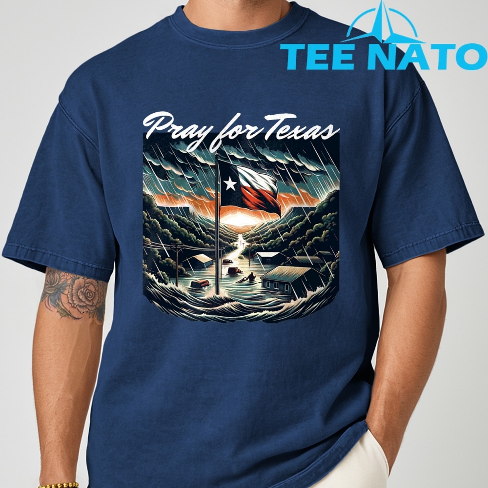A person expressing their values with the Pray For Texas Hill Country Stronger Shirt.