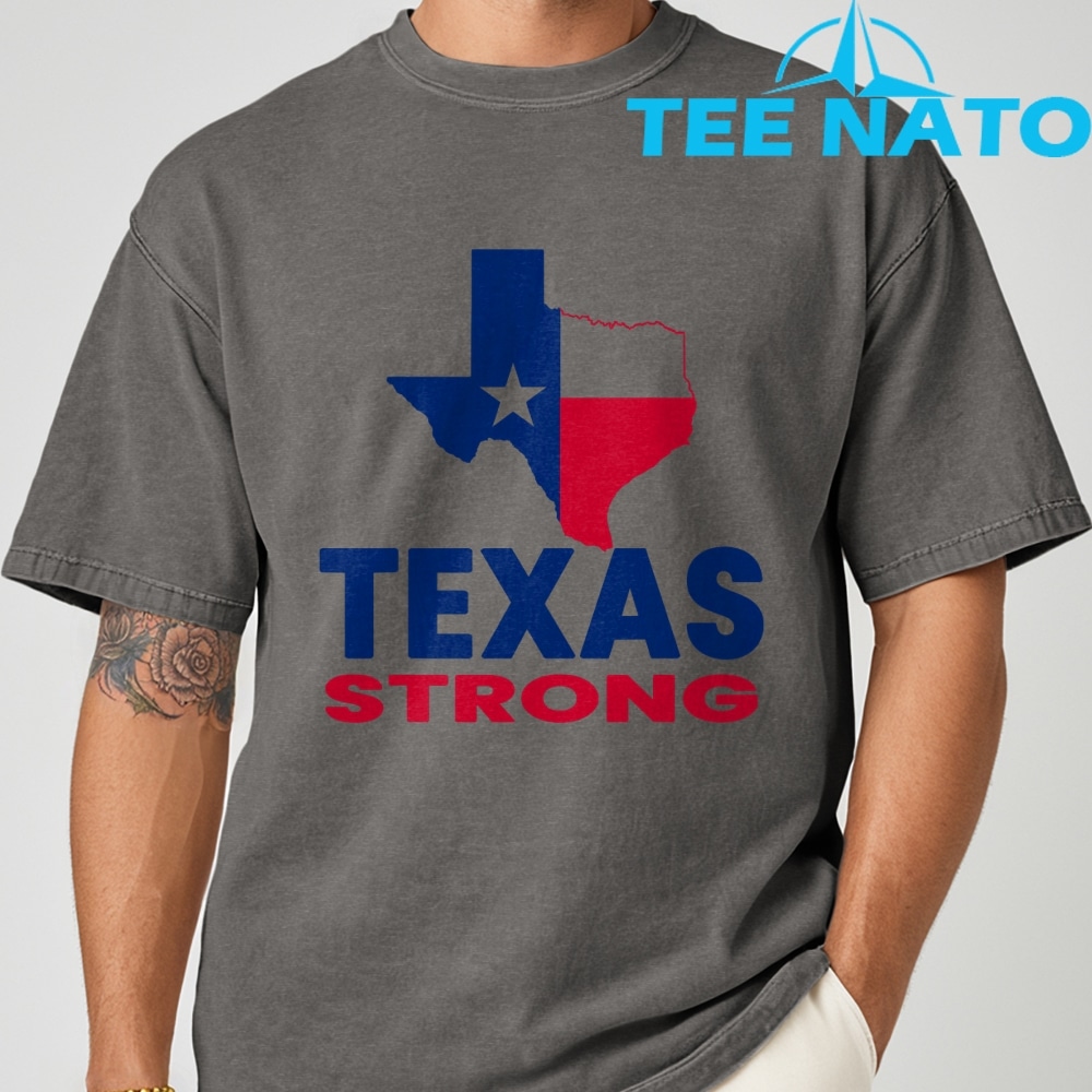 A person taking action with the Pray For Texas Texas Stronger T-Shirt.