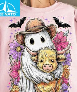Retro Cute Ghost And Highland Cow Shirt1