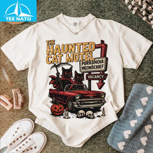 Retro Halloween Haunted Cat Motel Shirt