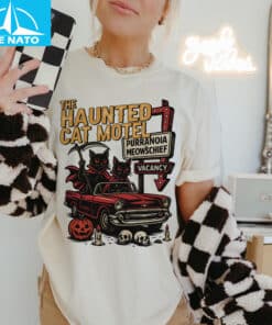 Retro Halloween Haunted Cat Motel Shirt3