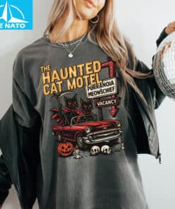 Retro Halloween Haunted Cat Motel Shirt4