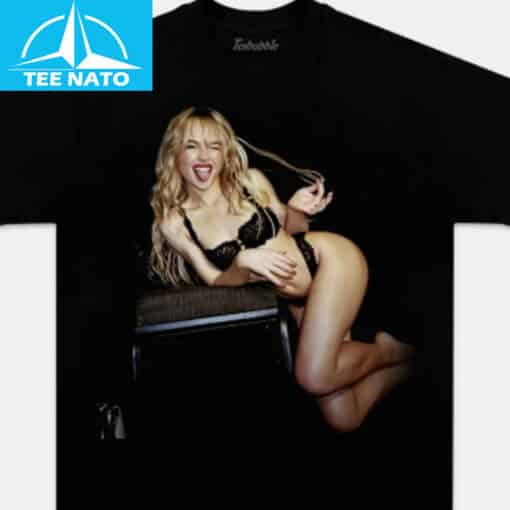 Sabrina Carpenter Playful Pose Lingerie Graphic Shirt - Image 3