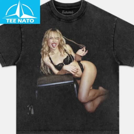 Sabrina Carpenter Playful Pose Lingerie Graphic Shirt - Image 4