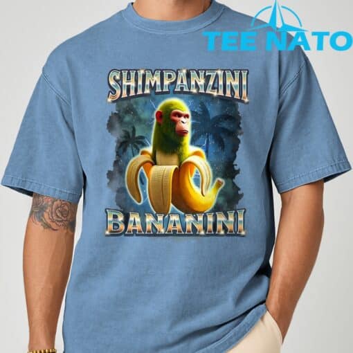 Shimpanzini Bananini Monkey Banana Meme Italian Brainrot T-Shirt - Image 4