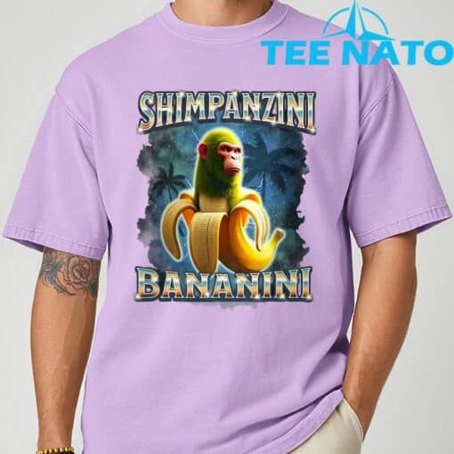 Shimpanzini Bananini Monkey Banana Meme Italian Brainrot T-Shirt - Image 6