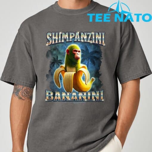 Shimpanzini Bananini Monkey Banana Meme Italian Brainrot T-Shirt - Image 7