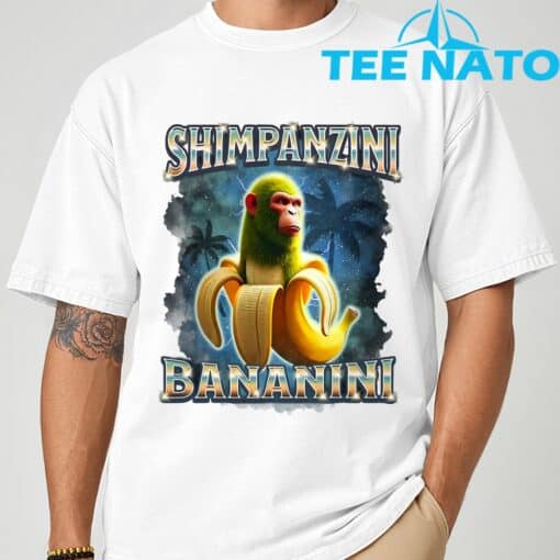 Shimpanzini Bananini Monkey Banana Meme Italian Brainrot T-Shirt - Image 3