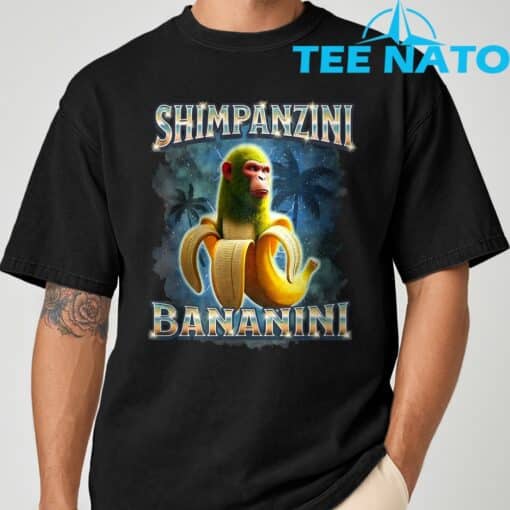 Shimpanzini Bananini Monkey Banana Meme Italian Brainrot T-Shirt - Image 2