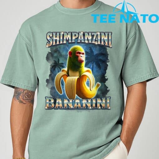 Shimpanzini Bananini Monkey Banana Meme Italian Brainrot T-Shirt - Image 8