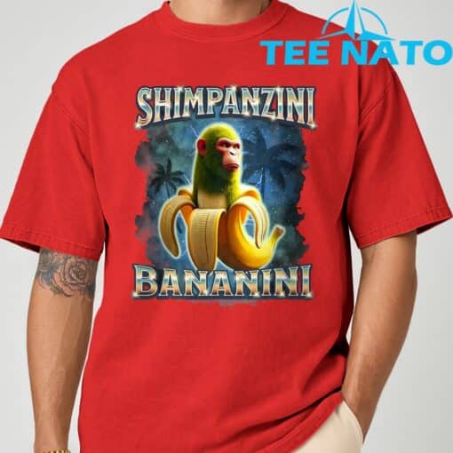 Shimpanzini Bananini Monkey Banana Meme Italian Brainrot T-Shirt - Image 9