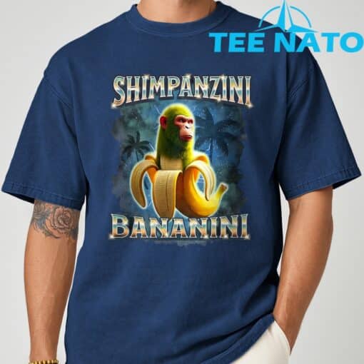Shimpanzini Bananini Monkey Banana Meme Italian Brainrot T-Shirt - Image 10