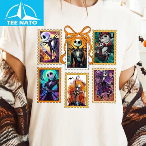 Skeleton Postage Stamp Halloween Shirt - Image 3