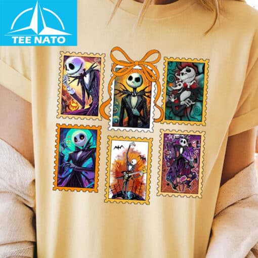 Skeleton Postage Stamp Halloween Shirt - Image 4