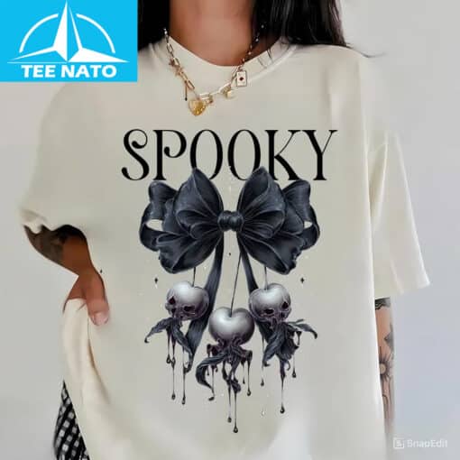 Spooky Ghost Cherry Bow Halloween Shirt - Image 2