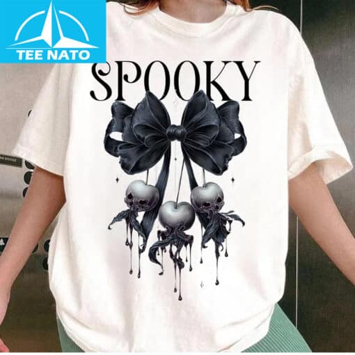 Spooky Ghost Cherry Bow Halloween Shirt - Image 3