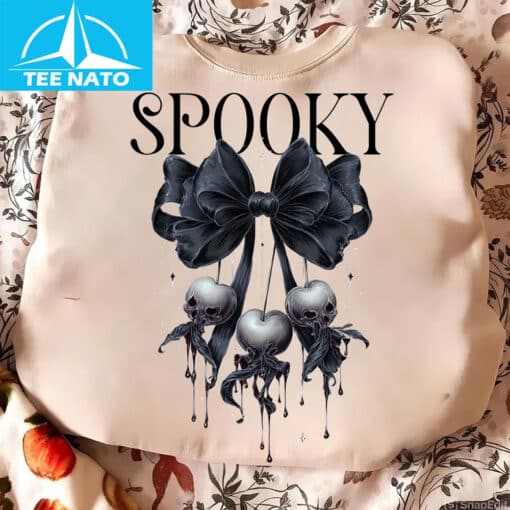 Spooky Ghost Cherry Bow Halloween Shirt - Image 4