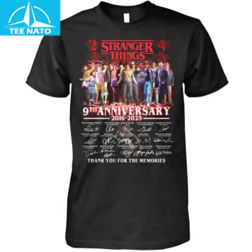 Stranger Things 9th Anniversary 2016-2025 Thank You For The Memories Cast Signatures Shirt