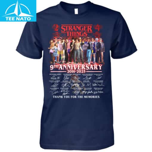 Stranger Things 9th Anniversary 2016-2025 Thank You For The Memories Cast Signatures Shirt - Image 4