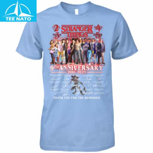 Stranger Things 9th Anniversary 2016-2025 Thank You For The Memories Cast Signatures Shirt - Image 3
