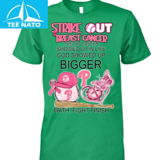 Strike Out Breast Cancer God Showed Up Bigger Faith Fight Finish Shirt - Image 3