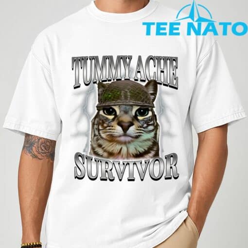 Tummy Ache Survivor Cat Meme Funny Saying Cats Animals T-Shirt