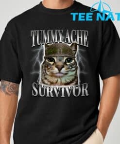Tummy Ache Survivor Cat Meme Funny Saying Cats Animals T Shirt 2