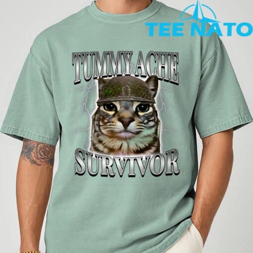 Tummy Ache Survivor Cat Meme Funny Saying Cats Animals T-Shirt - Image 4