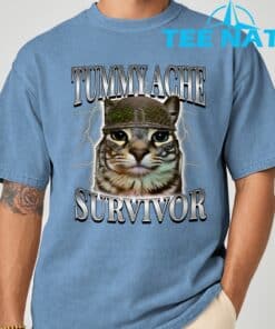 Tummy Ache Survivor Cat Meme Funny Saying Cats Animals T Shirt 4