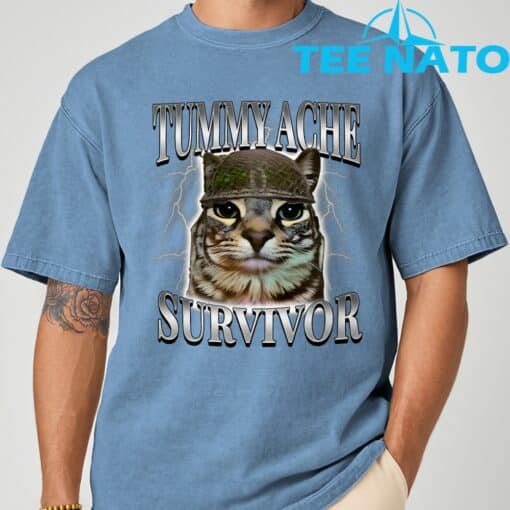 Tummy Ache Survivor Cat Meme Funny Saying Cats Animals T-Shirt - Image 5