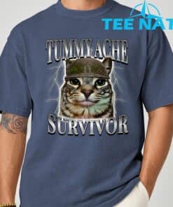 Tummy Ache Survivor Cat Meme Funny Saying Cats Animals T Shirt 5