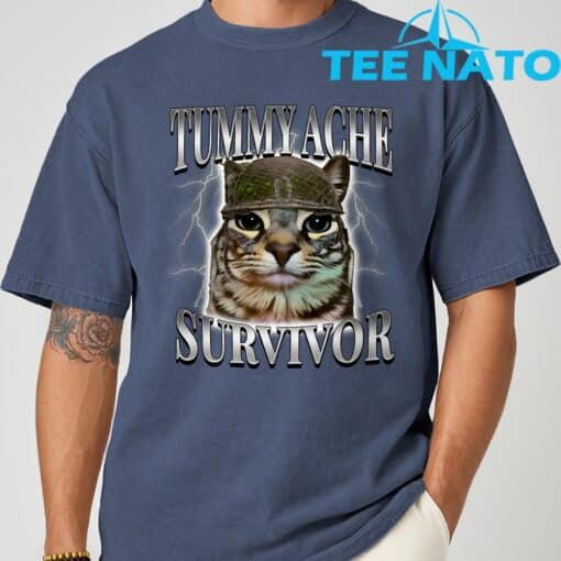 Tummy Ache Survivor Cat Meme Funny Saying Cats Animals T-Shirt - Image 6