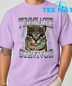Tummy Ache Survivor Cat Meme Funny Saying Cats Animals T Shirt 6