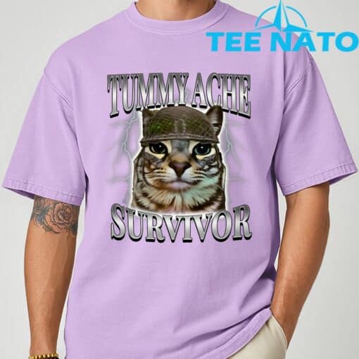 Tummy Ache Survivor Cat Meme Funny Saying Cats Animals T-Shirt - Image 7