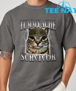 Tummy Ache Survivor Cat Meme Funny Saying Cats Animals T Shirt 7