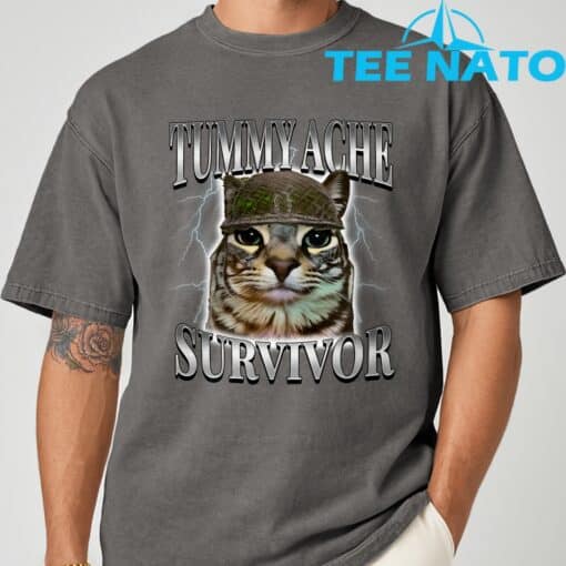 Tummy Ache Survivor Cat Meme Funny Saying Cats Animals T-Shirt - Image 8
