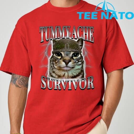Tummy Ache Survivor Cat Meme Funny Saying Cats Animals T-Shirt - Image 9