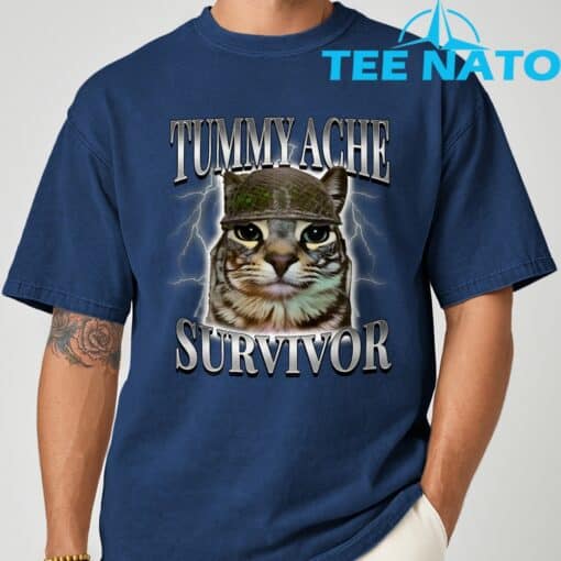 Tummy Ache Survivor Cat Meme Funny Saying Cats Animals T-Shirt - Image 10