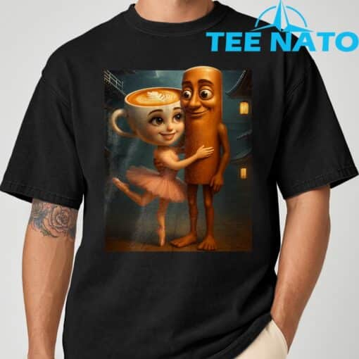 Tung Tung Sahur Loves Ballerina Cappuccina Italian Brainrot T-Shirt - Image 3
