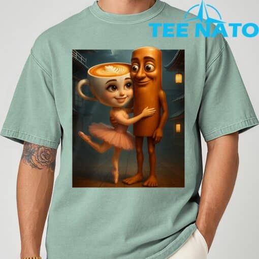 Tung Tung Sahur Loves Ballerina Cappuccina Italian Brainrot T-Shirt - Image 4