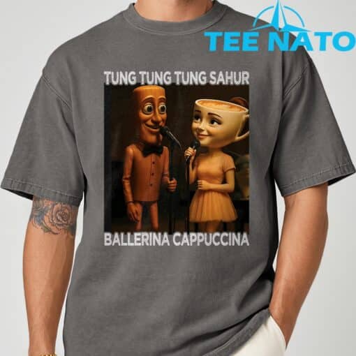 Tung Tung Tung Sahur Ballerina Cappuccina Italian Meme T-Shirt - Image 4