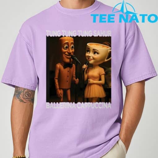 Tung Tung Tung Sahur Ballerina Cappuccina Italian Meme T-Shirt - Image 9