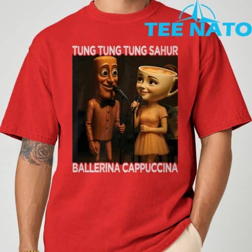 Tung Tung Tung Sahur Ballerina Cappuccina Italian Meme T-Shirt - Image 10