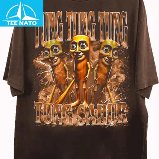 Tung Tung Tung Sahur Cartoon Character Black Shirt - Image 2