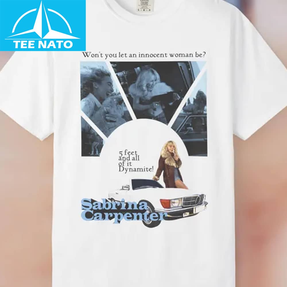 Woman wearing the Vintage Sabrina Carpenter Manchild 70s Inspired Shirt