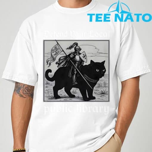 Defend Your Local Public Library Funny Knight Cat T-Shirt