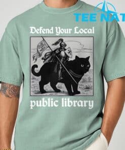 Defend Your Local Public Library Funny Knight Cat T Shirt 3