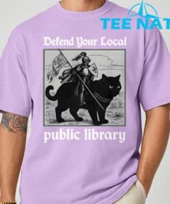 Defend Your Local Public Library Funny Knight Cat T Shirt 6