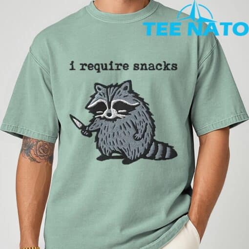i Require Snacks Raccoon T-Shirt - Image 3